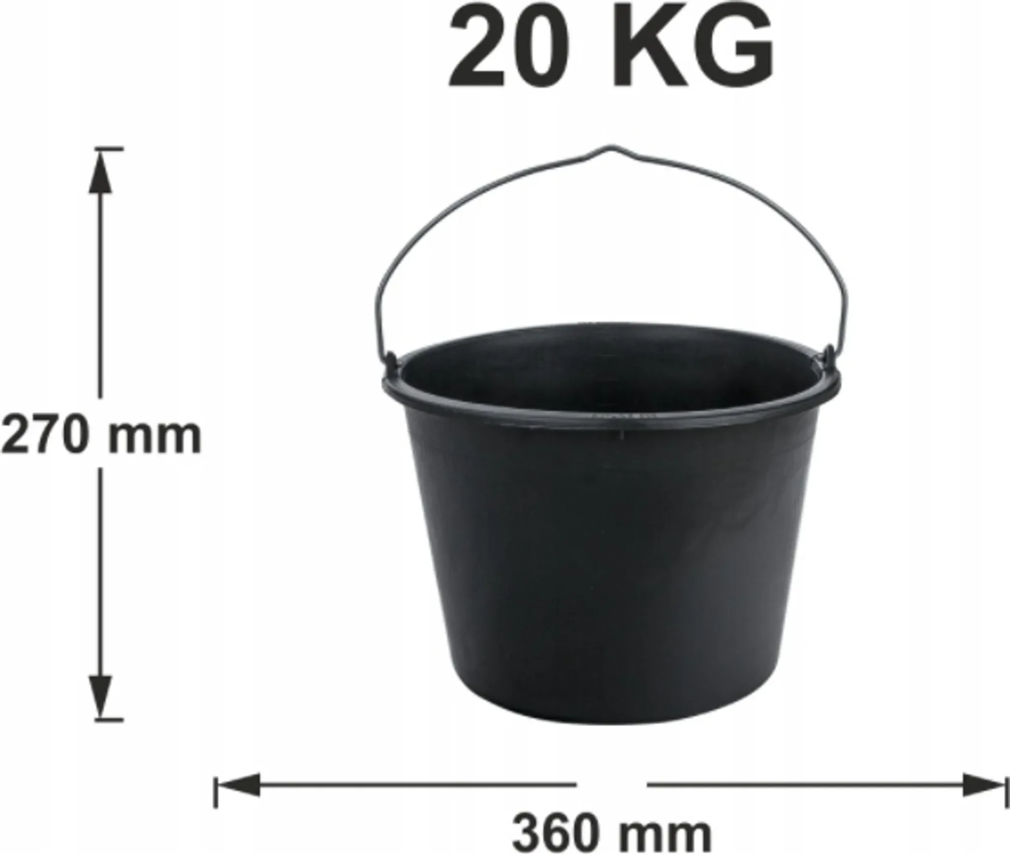 Baueimer 20 l – aus Recycling-Kunststoff, schwarz